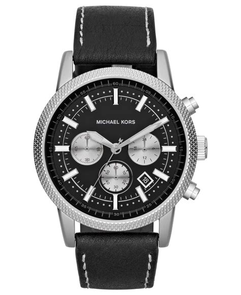 michael kors black bezel leather strap watch|michael kors men's leather watch.